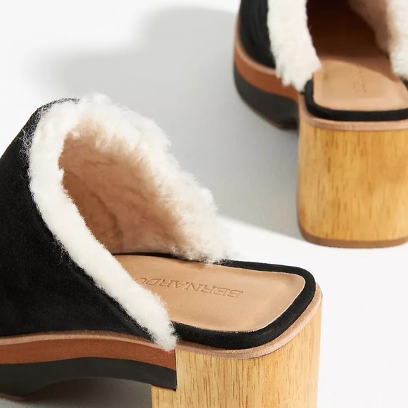 Anthropologie Bernardo Sky Clog platform Shearling cozy black suede shoe - Picture 2 of 11